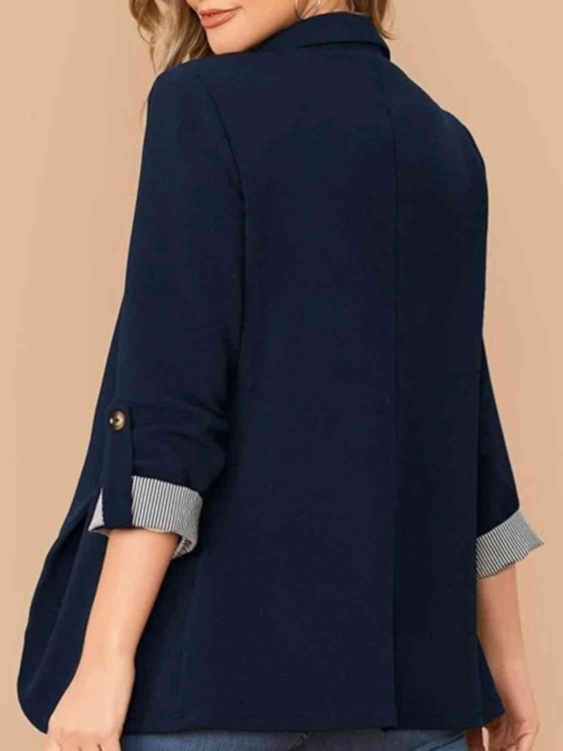 Lapel Collar Roll-Tab Sleeve Blazer - TRENDMELO