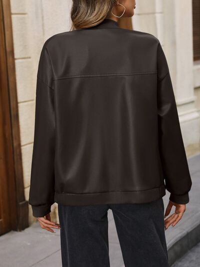 Zip Up Baseball Collar Dropped Shoulder Jacket - TRENDMELO