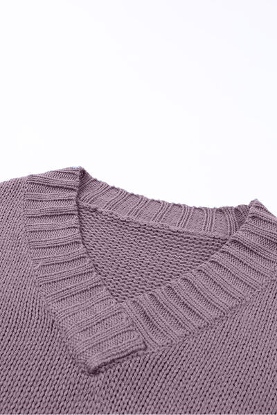 V-Neck Dropped Shoulder Sweater - TRENDMELO