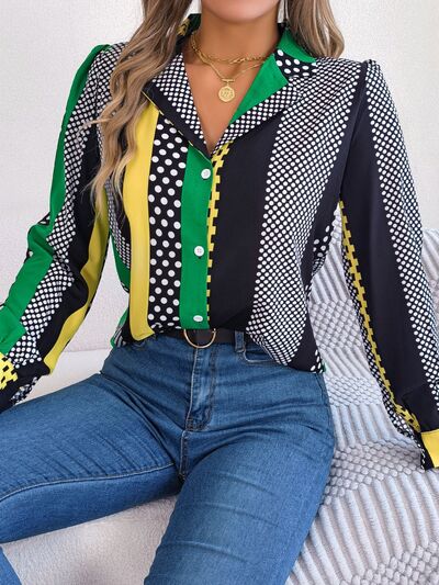 Polka Dot Contrast Long Sleeve Shirt - TRENDMELO