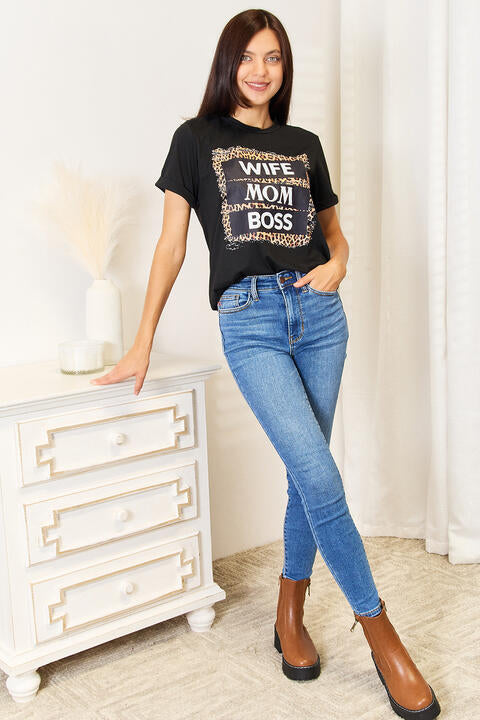 Simply Love WIFE MOM BOSS Leopard Graphic T-Shirt - TRENDMELO