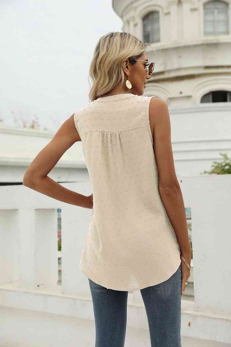 Swiss Dot Notched Neck Tank - TRENDMELO