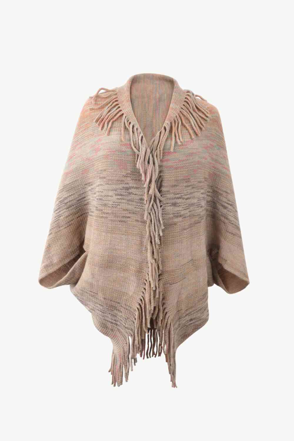 Multicolored Fringe Trim Poncho - TRENDMELO