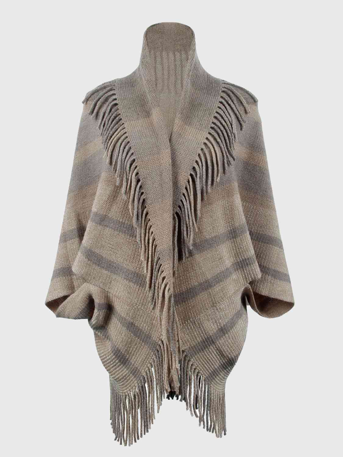 Fringe Detail Open Front Poncho - TRENDMELO