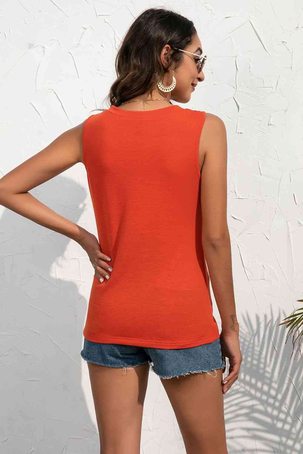 Buttoned Deep V Tank - TRENDMELO