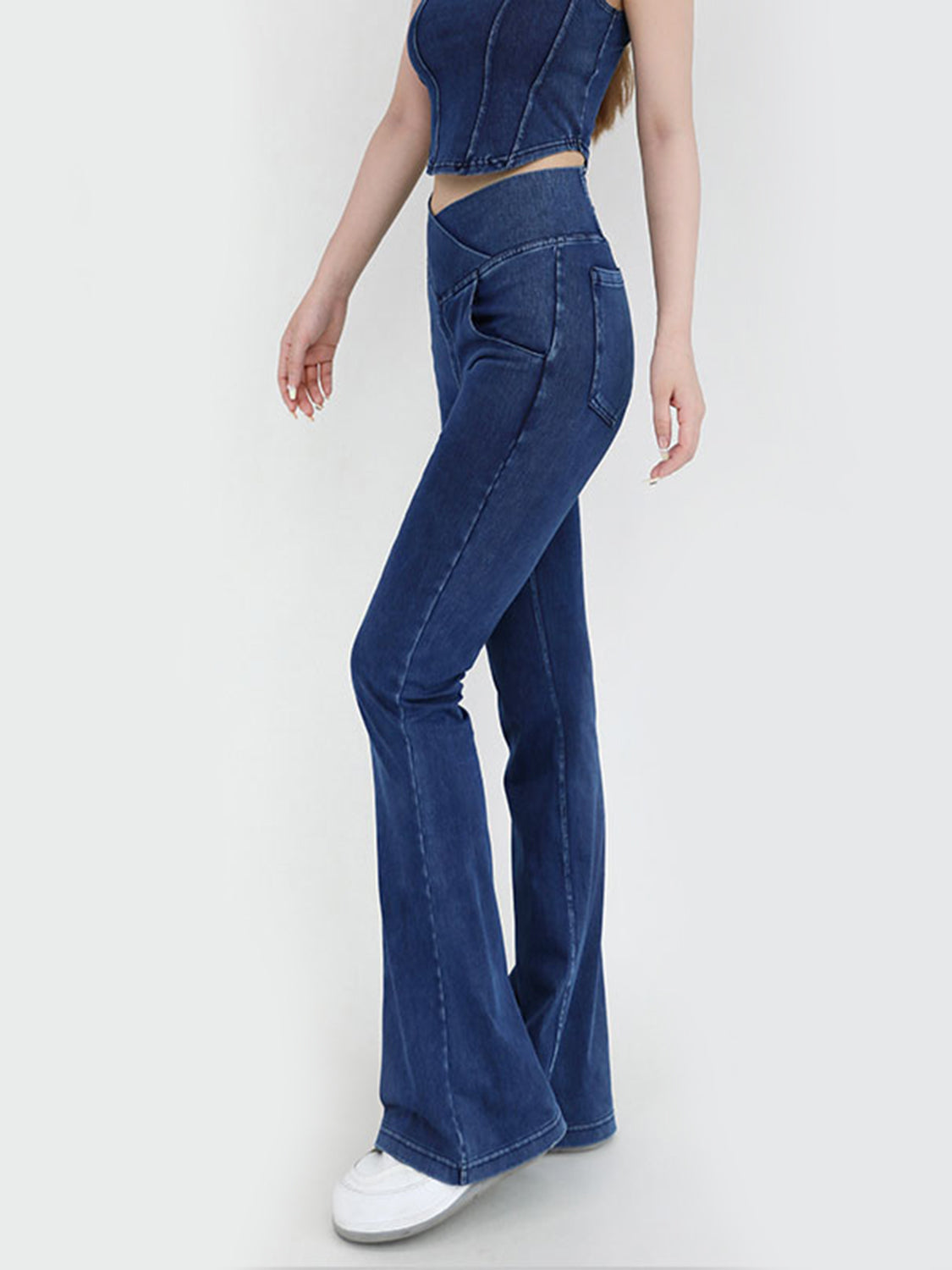 Wide Waistband Bootcut Jeans with Pockets - TRENDMELO