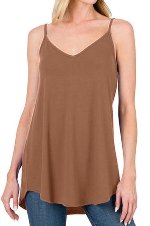 Full Size Spaghetti Strap V-Neck Flowy Tunic Cami - TRENDMELO