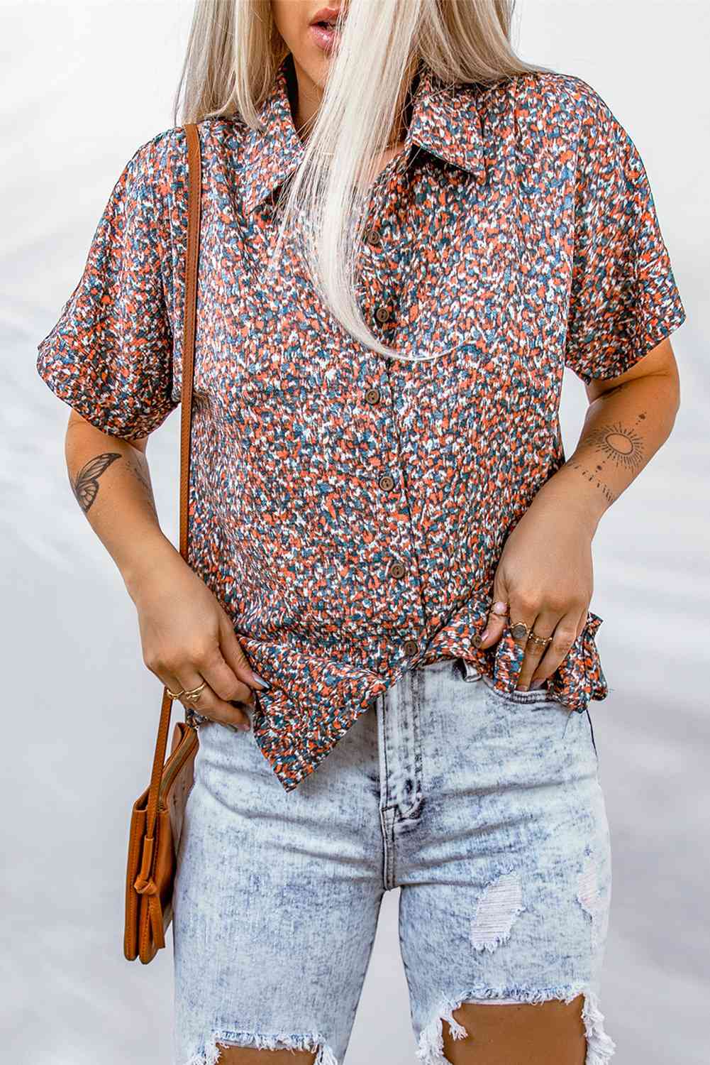 Ditsy Floral Button-Up Short Sleeve Shirt - TRENDMELO