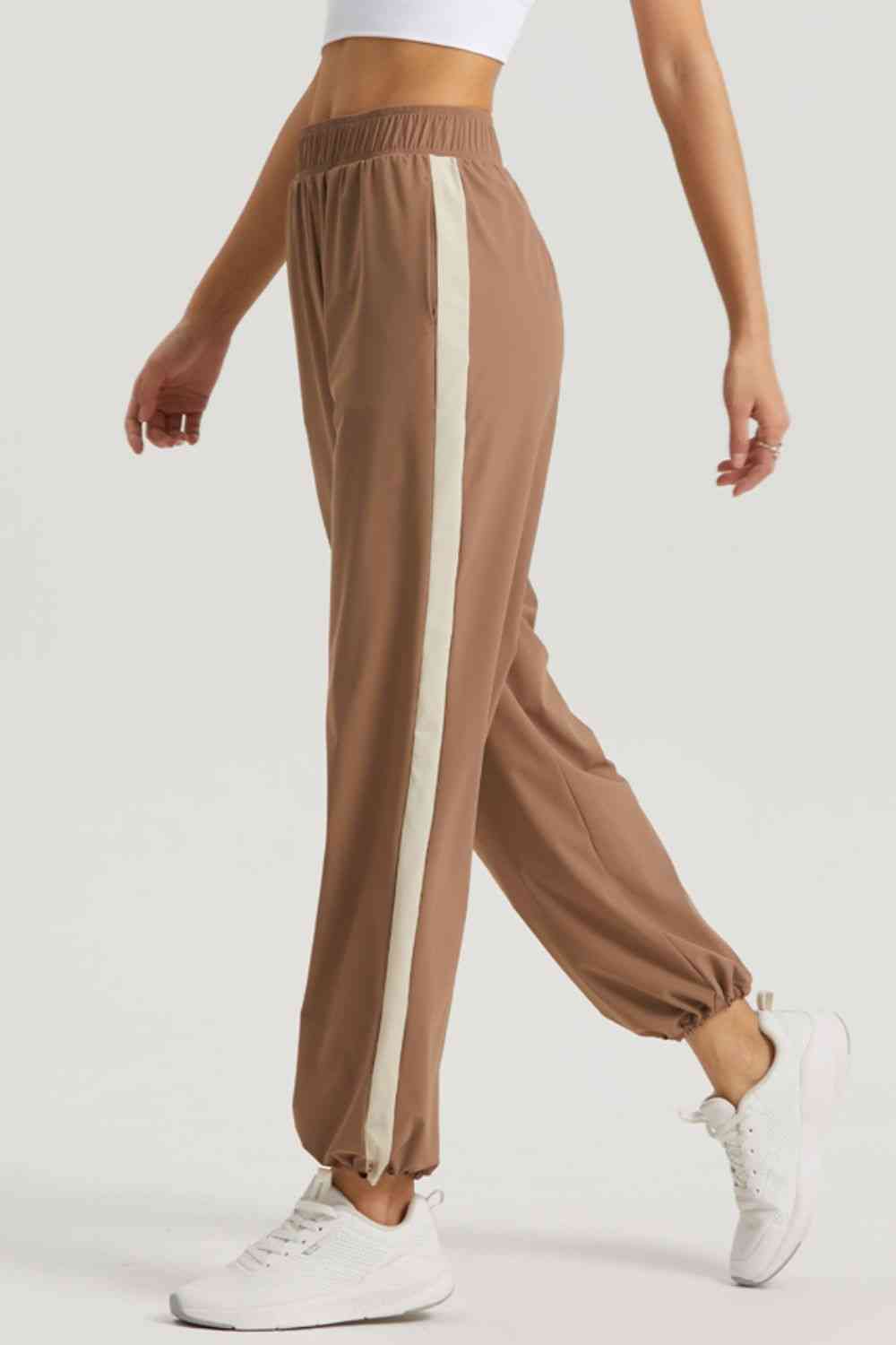 Side Stripe Elastic Waist Sports Pants - TRENDMELO