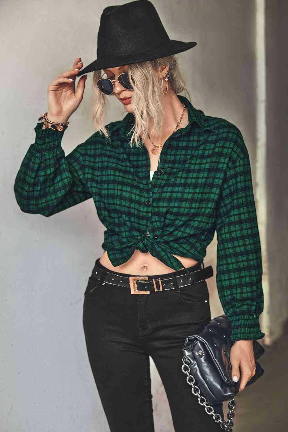 Plaid Button Front Dropped Shoulder Shirt - TRENDMELO