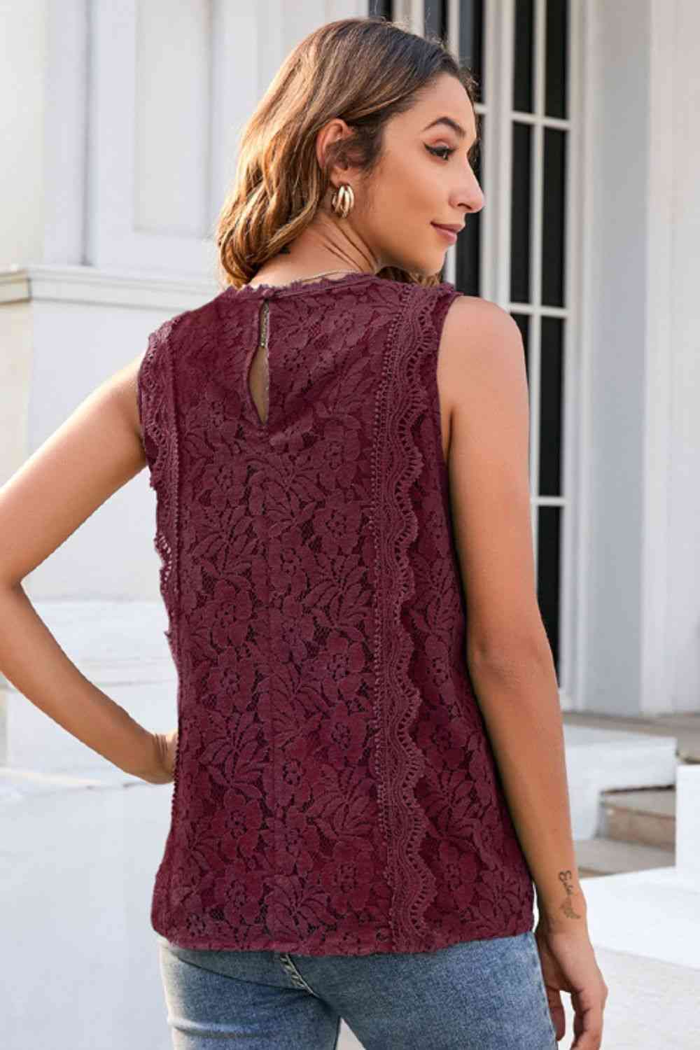 Lace V-Neck Tank - TRENDMELO