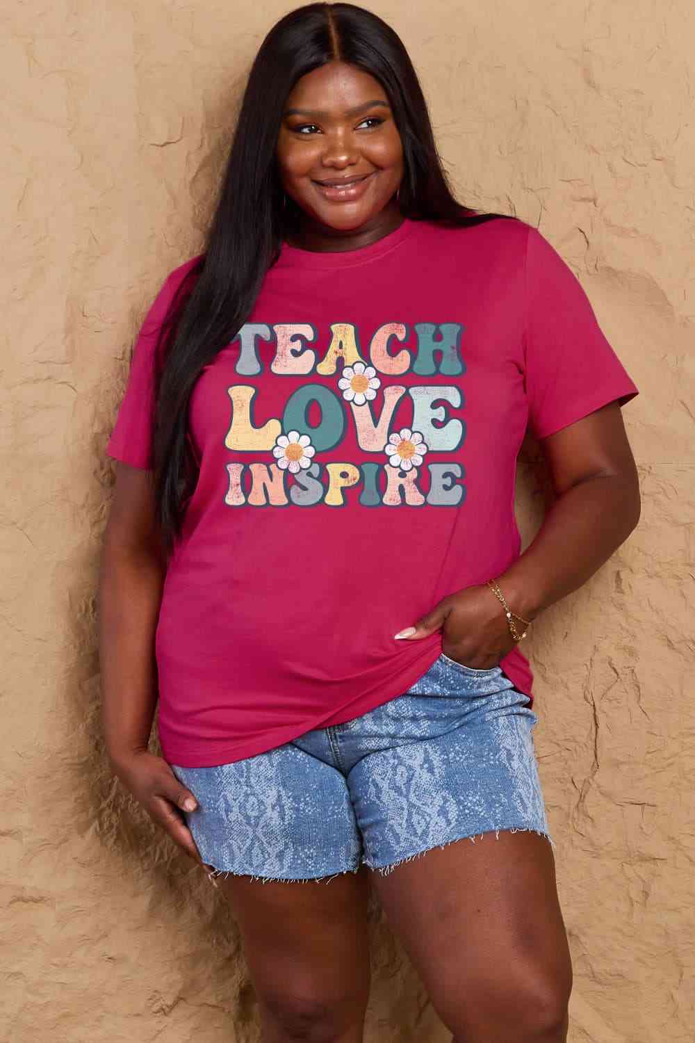 Simply Love Full Size TEACH LOVE INSPIRE Graphic Cotton T-Shirt - TRENDMELO