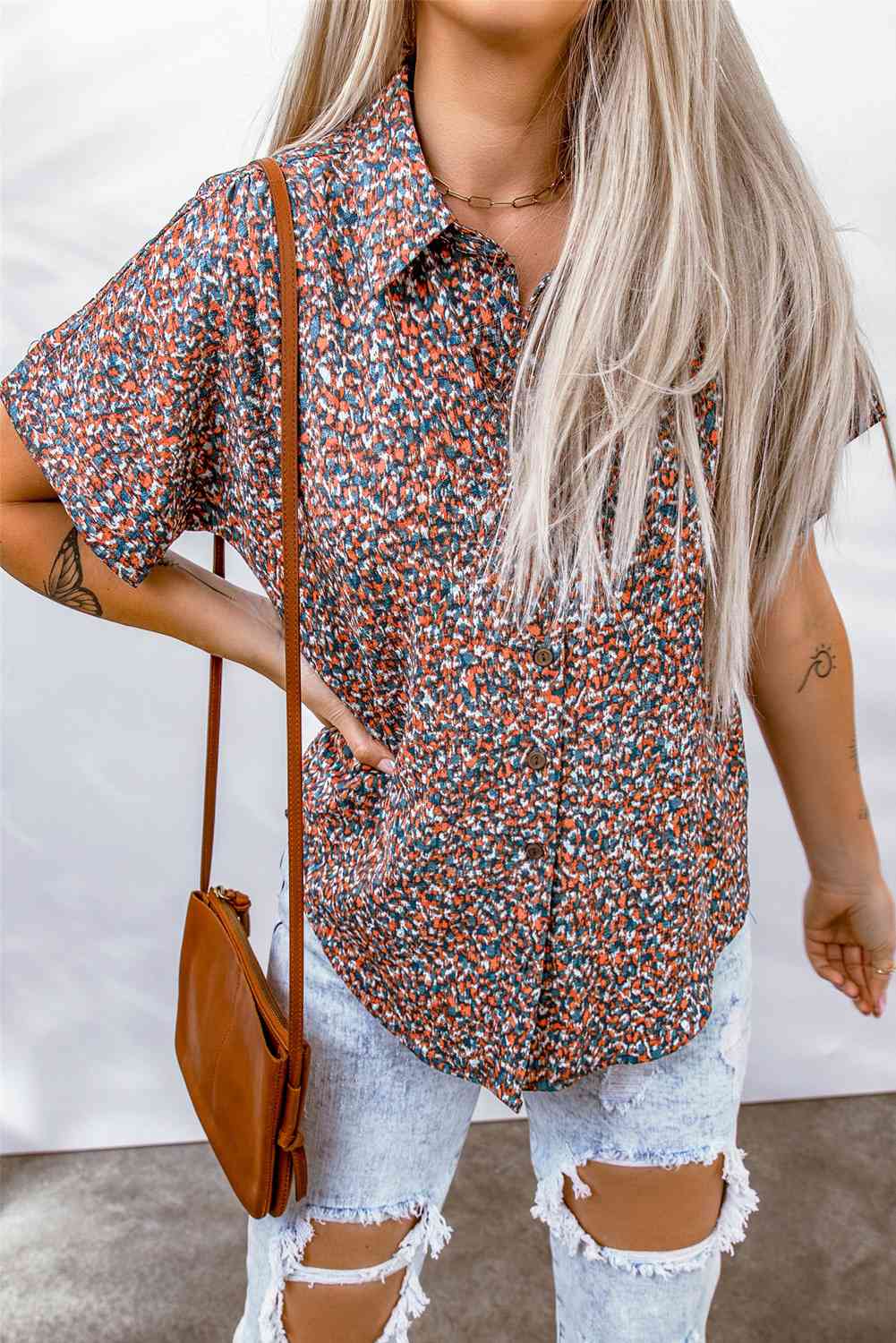 Ditsy Floral Button-Up Short Sleeve Shirt - TRENDMELO