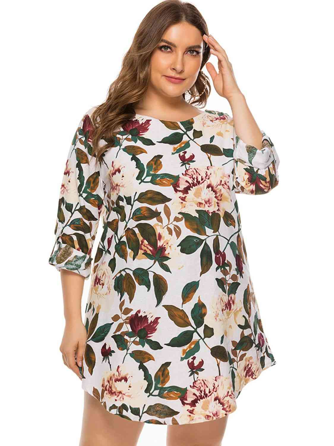 Full Size Floral Long Sleeve Mini Dress - TRENDMELO