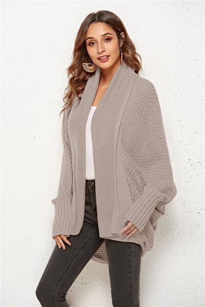 Open Front Batwing Sleeve Cardigan - TRENDMELO