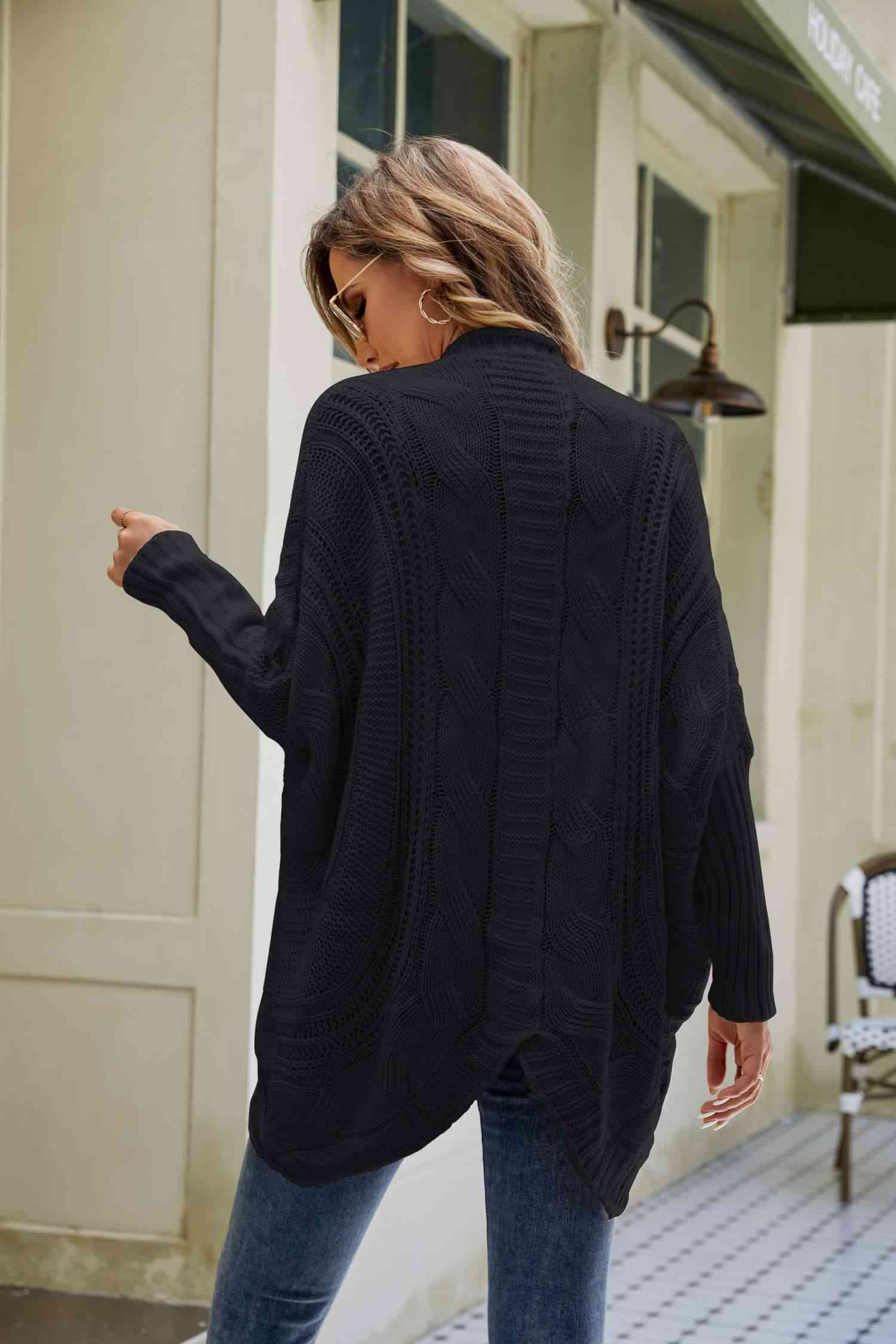 Mixed Knit Open Front Dolman Sleeve Cardigan - TRENDMELO