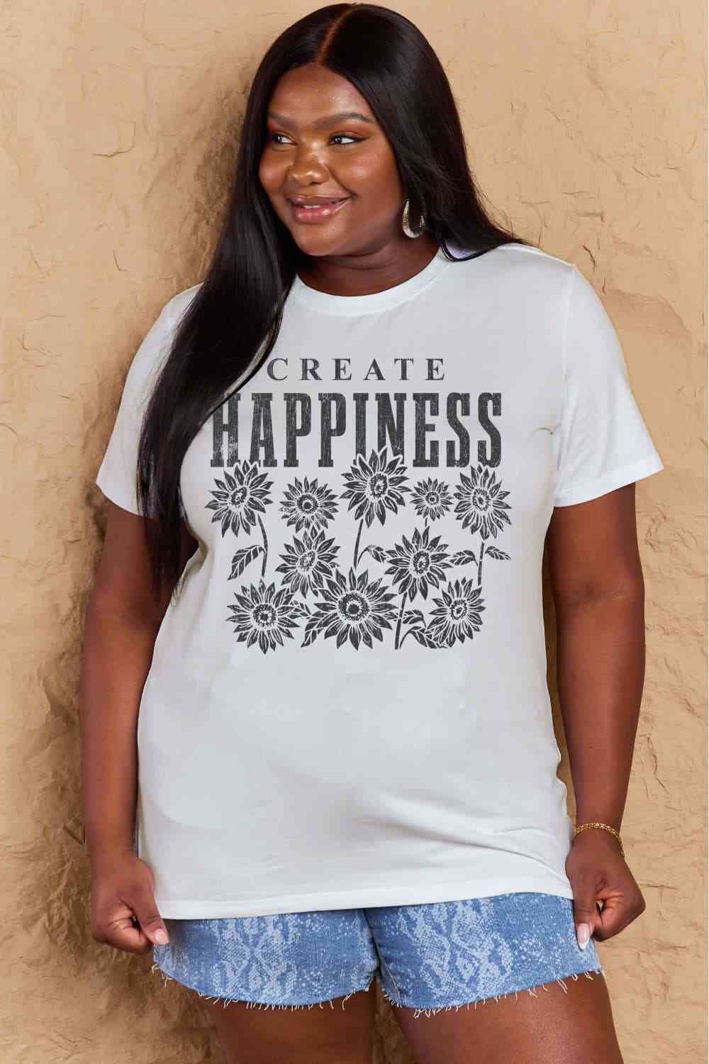 Simply Love Full Size CREATE HAPPINESS Graphic Cotton T-Shirt - TRENDMELO