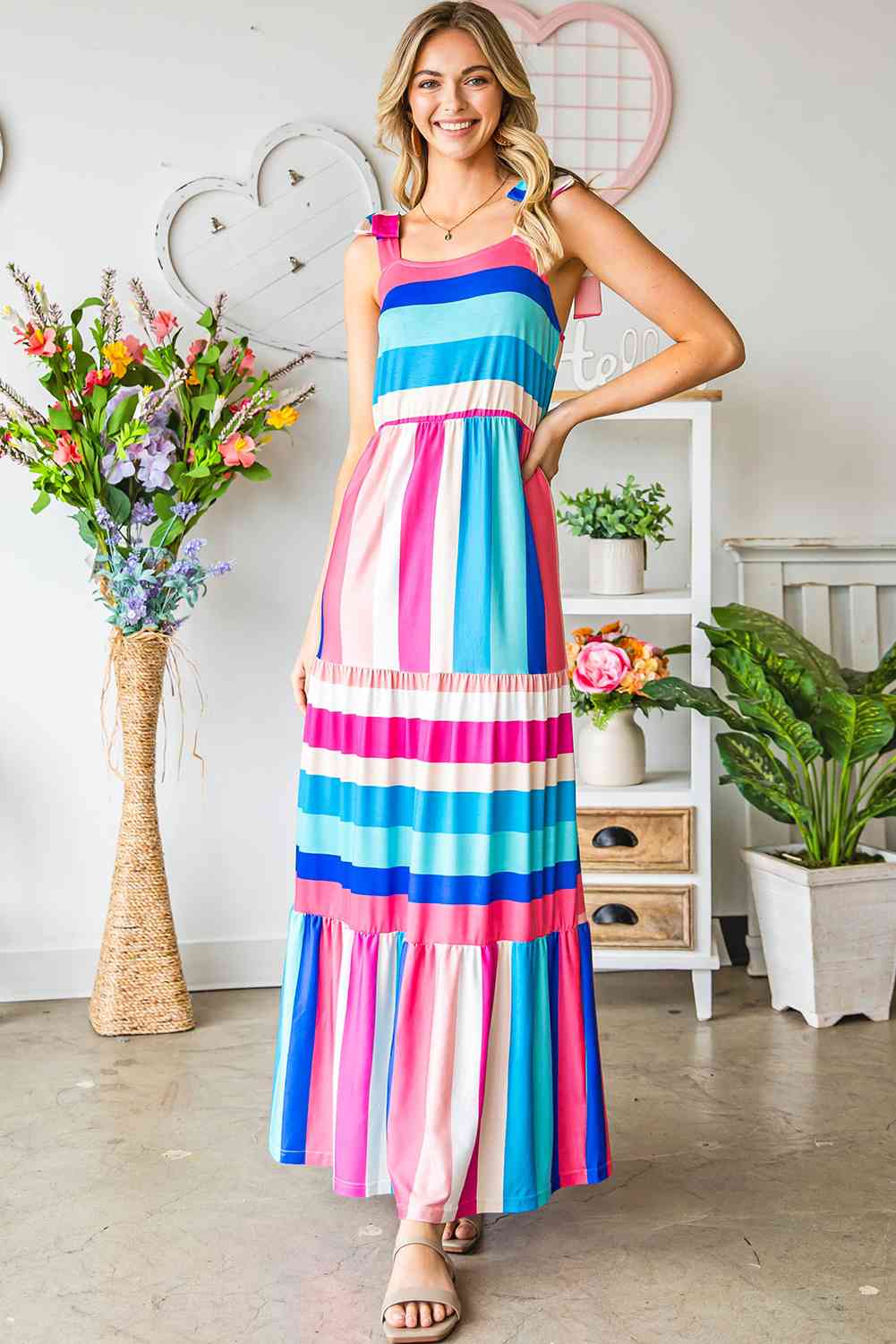 Striped Sleeveless Maxi Dress - TRENDMELO