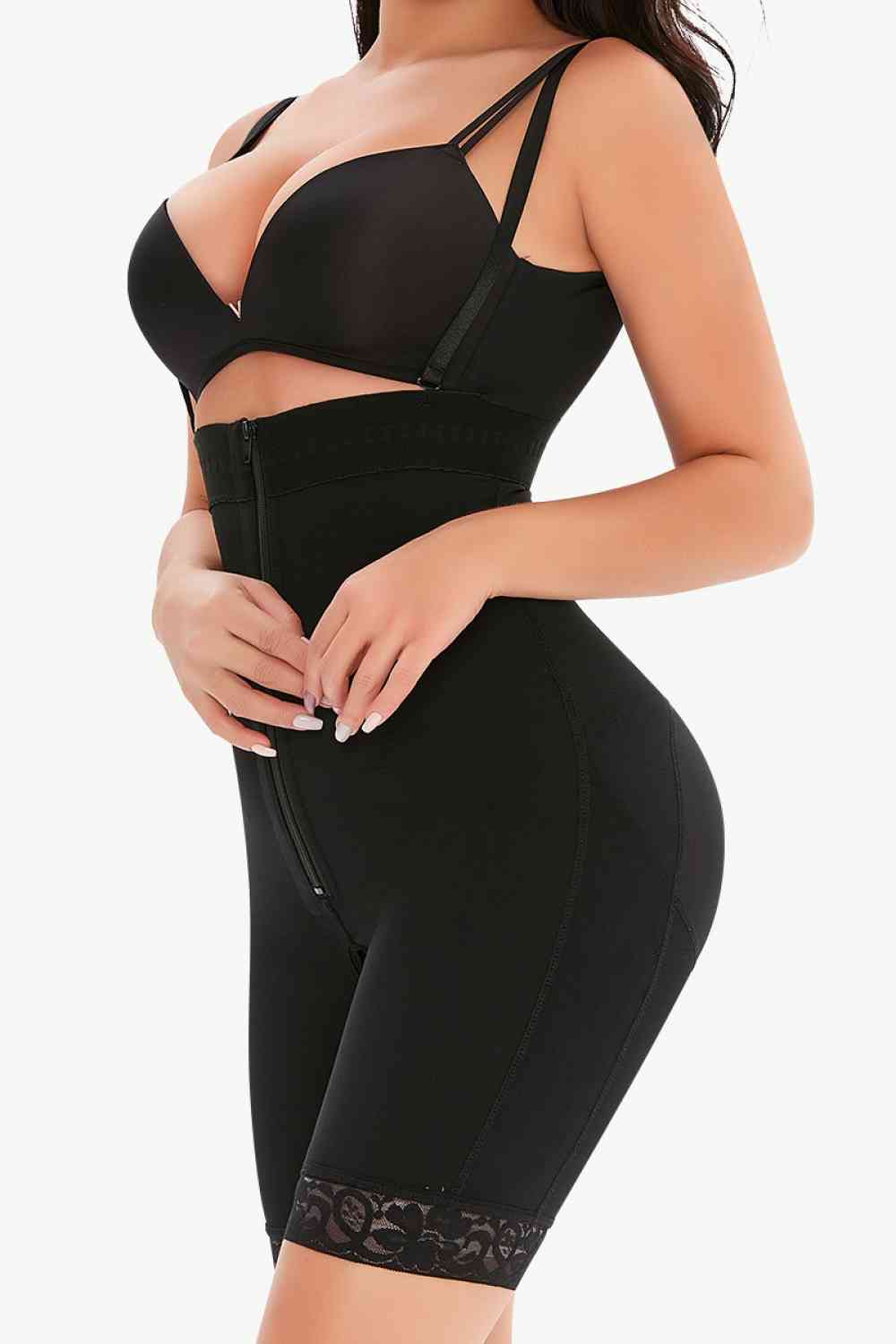 Full Size Lace Detail Zip-Up Under-Bust Shaping Bodysuit - TRENDMELO