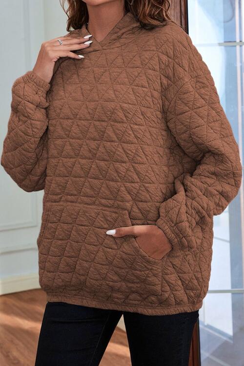 Quilted Long Sleeve Hoodie with Pocket - TRENDMELO