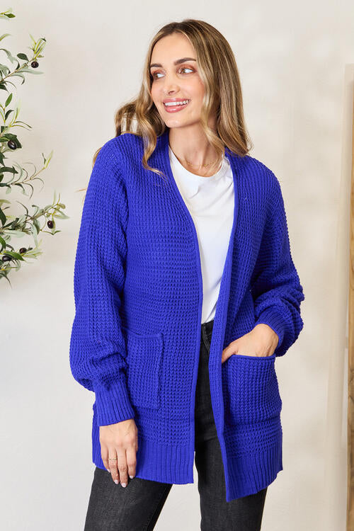 Zenana Full Size Waffle-Knit Open Front Cardigan - TRENDMELO