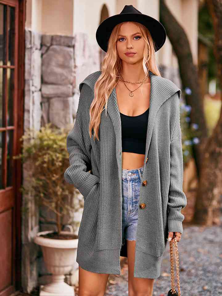 Dropped Shoulder Long Sleeve Cardigan - TRENDMELO