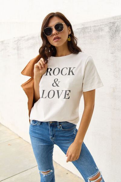 Simply Love Full Size ROCK ＆ LOVE Short Sleeve T-Shirt - TRENDMELO