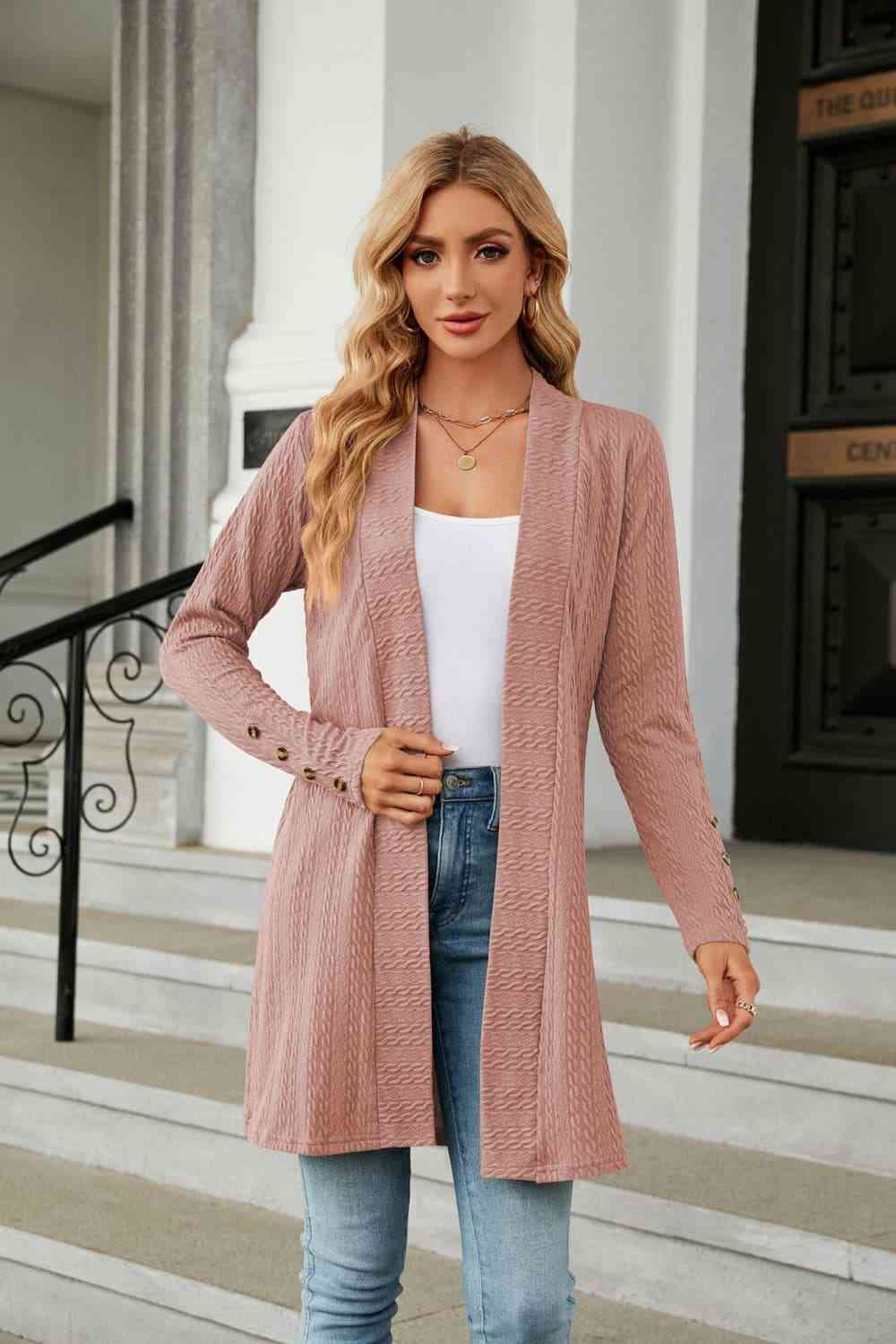 Long Sleeve Open Front Cardigan - TRENDMELO