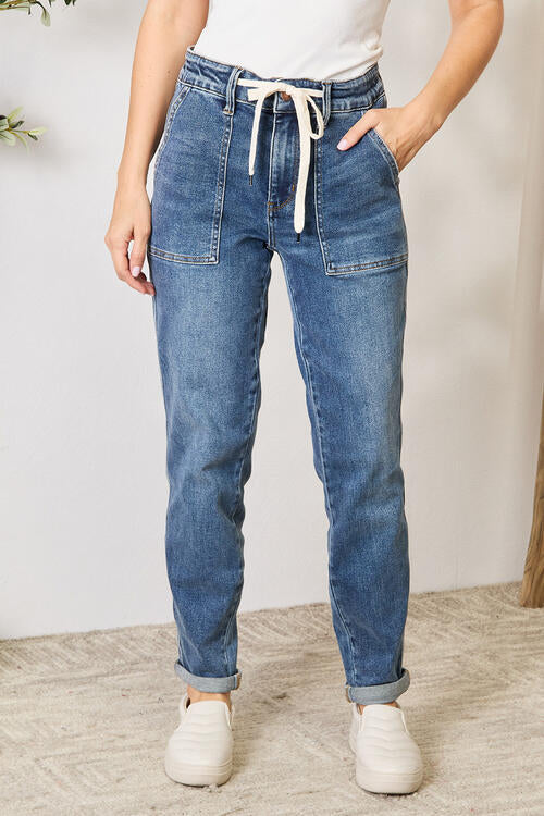 Judy Blue Full Size High Waist Drawstring Denim Jeans - TRENDMELO