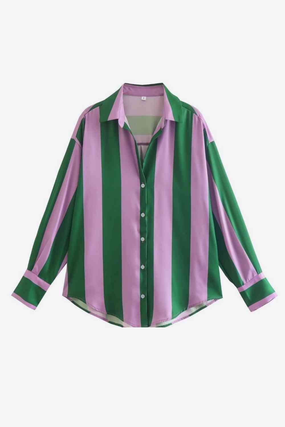 Striped Dropped Shoulder Shirt - TRENDMELO