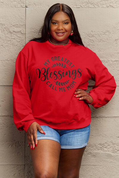 Simply Love Full Size MY GREATEST BLESSINGS CALL ME MOM Round Neck Sweatshirt - TRENDMELO