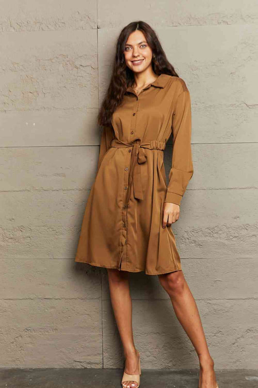 Collared Neck Button Down Dress - TRENDMELO