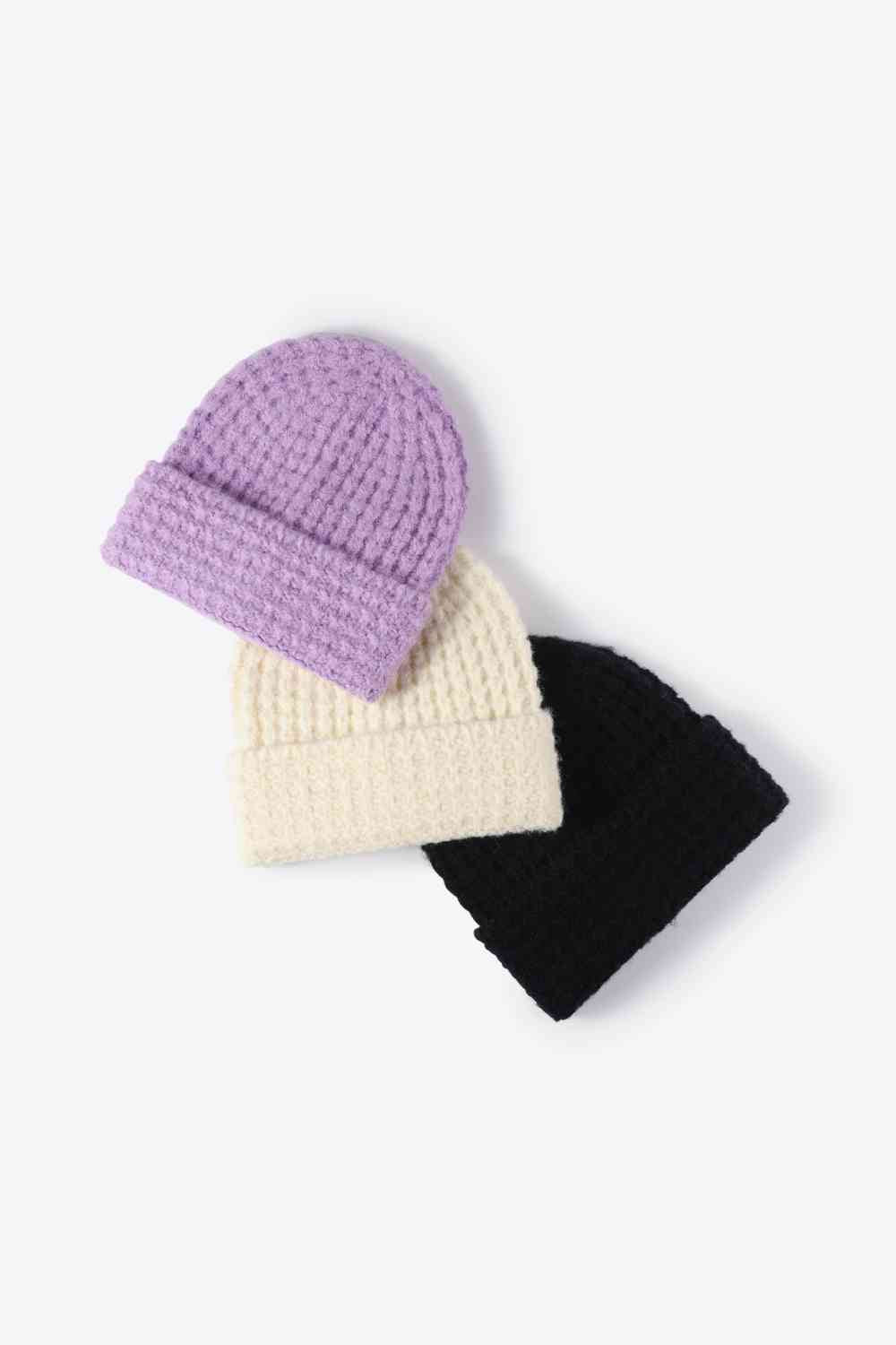 Waffle-Knit Cuff Beanie - TRENDMELO