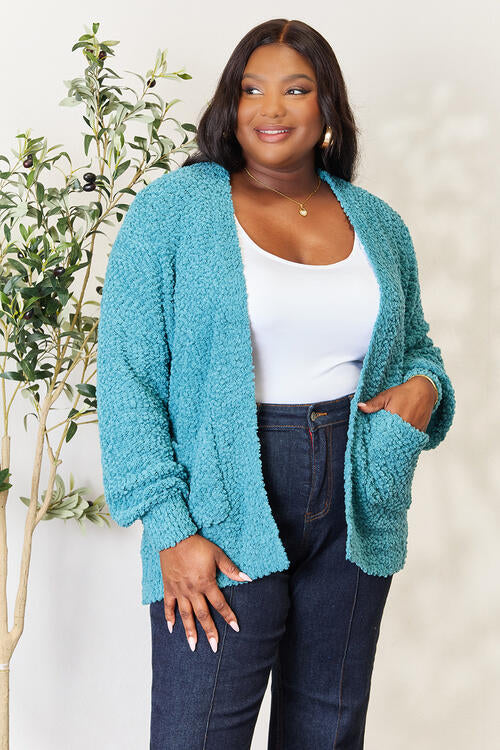 Zenana Falling For You Full Size Open Front Cardigan with Pockets - TRENDMELO