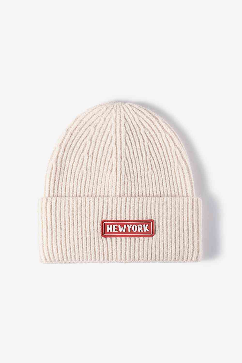 NEWYORK Patch Rib-Knit Cuffed Beanie - TRENDMELO