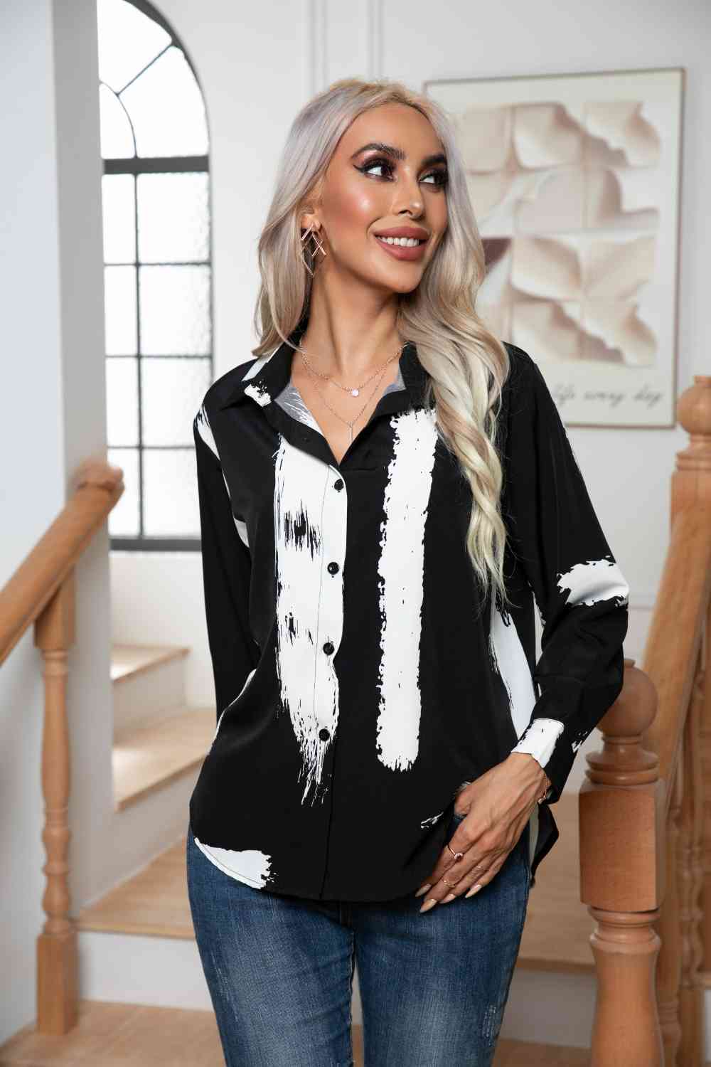 Tie-Dye Collared Neck Buttoned Shirt - TRENDMELO