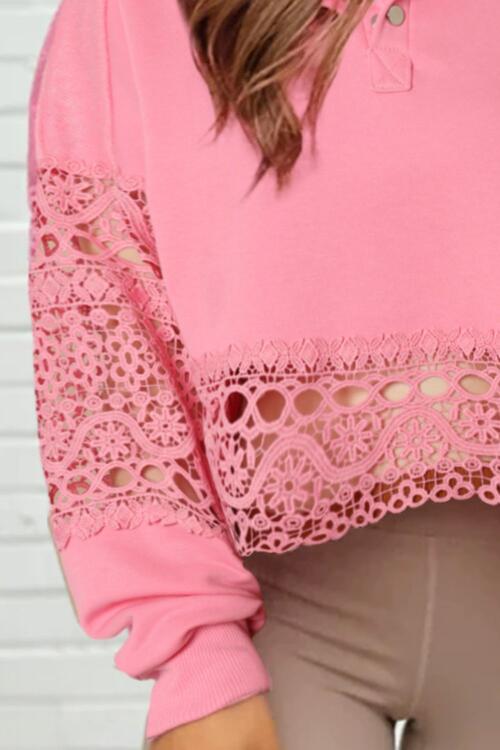 Crochet Snap Button Sweatshirt - TRENDMELO