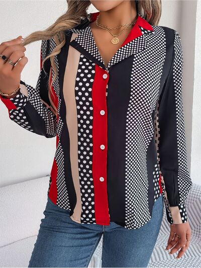 Polka Dot Contrast Long Sleeve Shirt - TRENDMELO