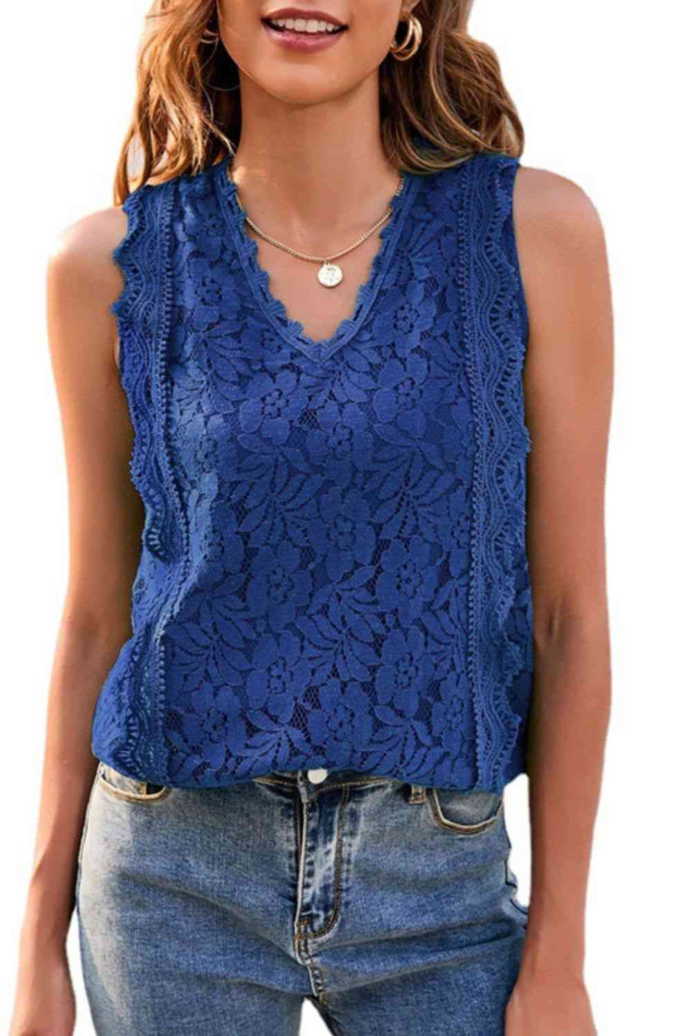 Lace V-Neck Tank - TRENDMELO