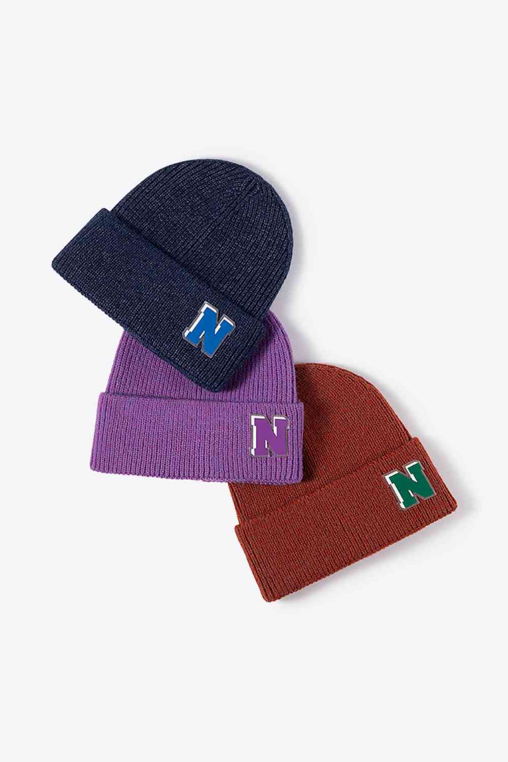 Letter N Patch Cuffed Knit Beanie - TRENDMELO