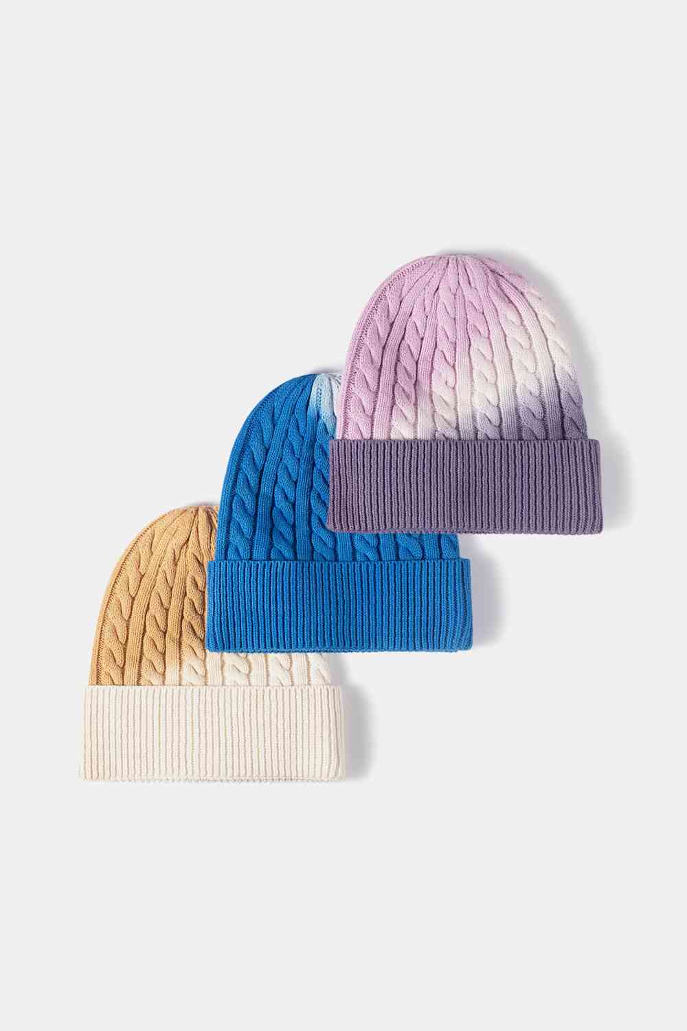 Contrast Tie-Dye Cable-Knit Cuffed Beanie - TRENDMELO