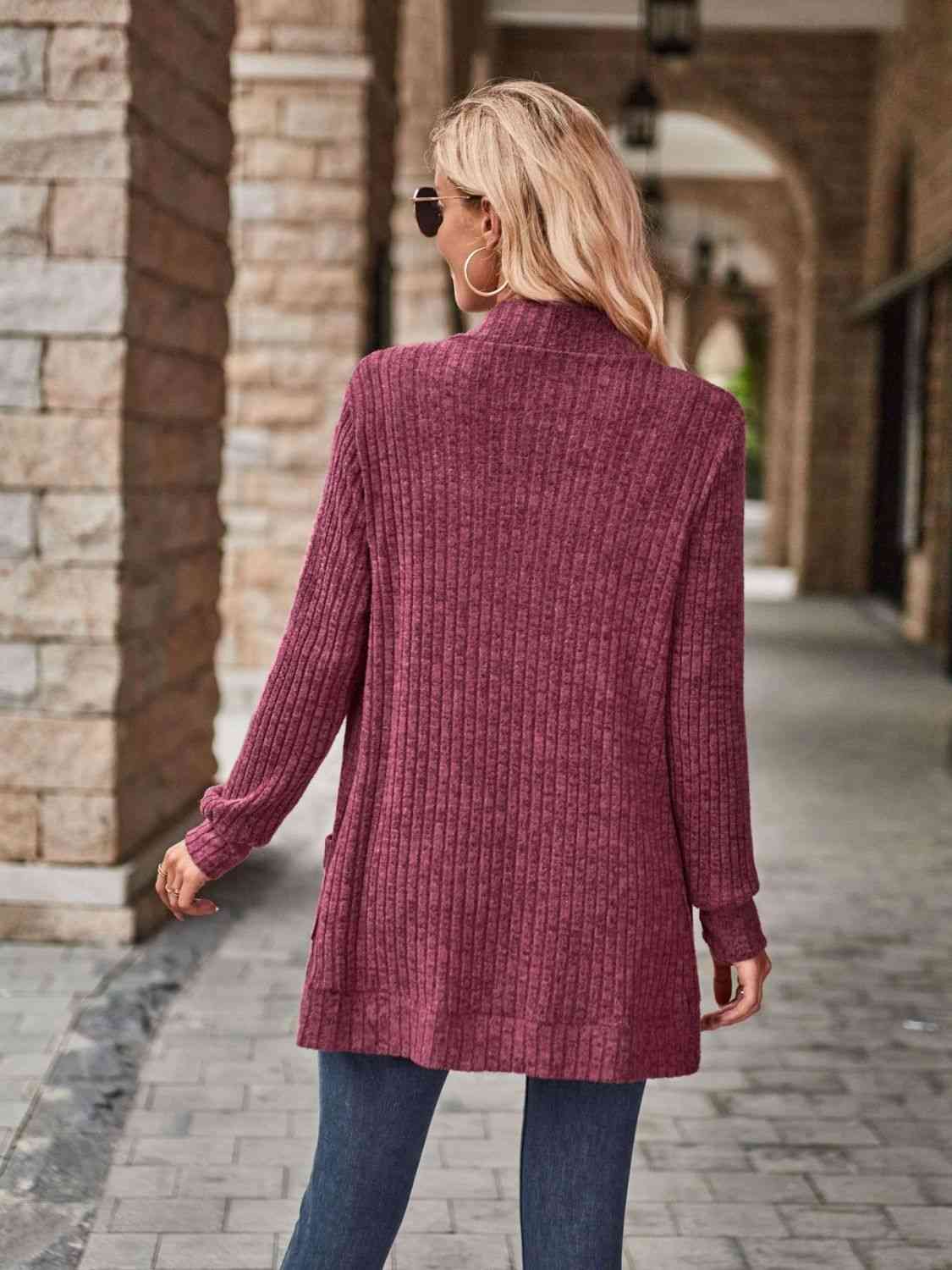 Open Front Cardigan with Pockets - TRENDMELO