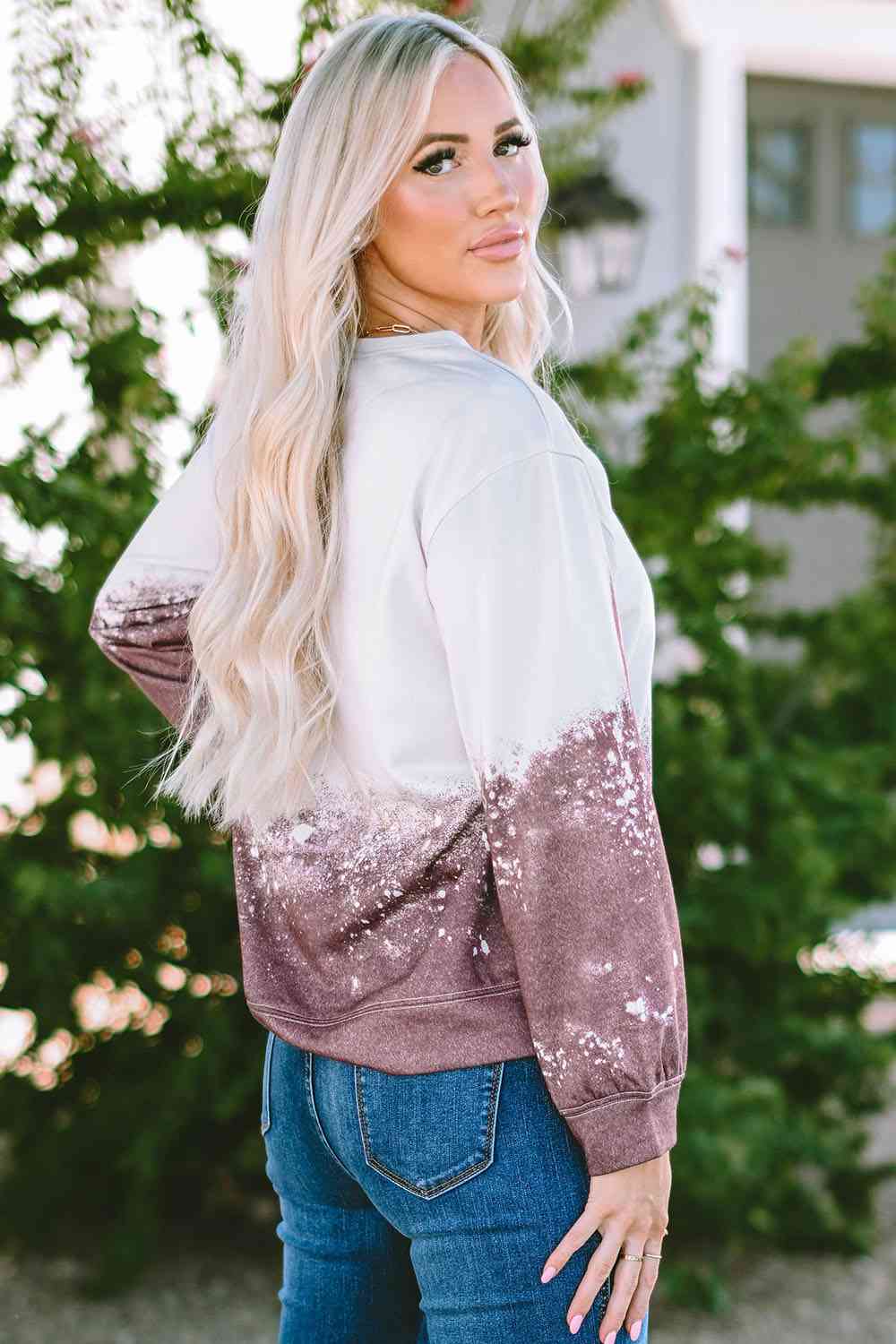 Printed Round Neck Long Sleeve Sweatshirt - TRENDMELO