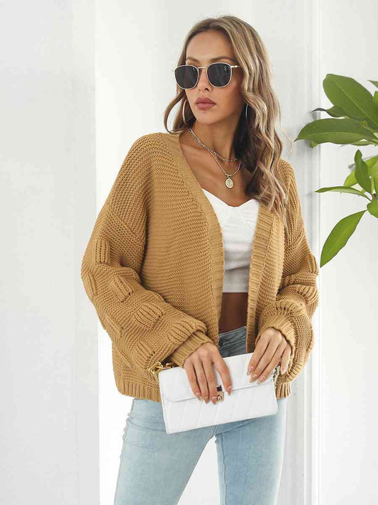 Open Front Ribbed Trim Cardigan - TRENDMELO