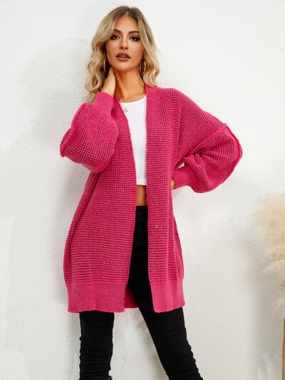 Open Front Dropped Shoulder Cardigan - TRENDMELO