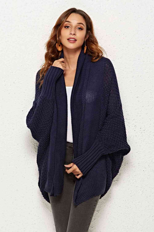 Open Front Dolman Sleeve Longline Cardigan - TRENDMELO