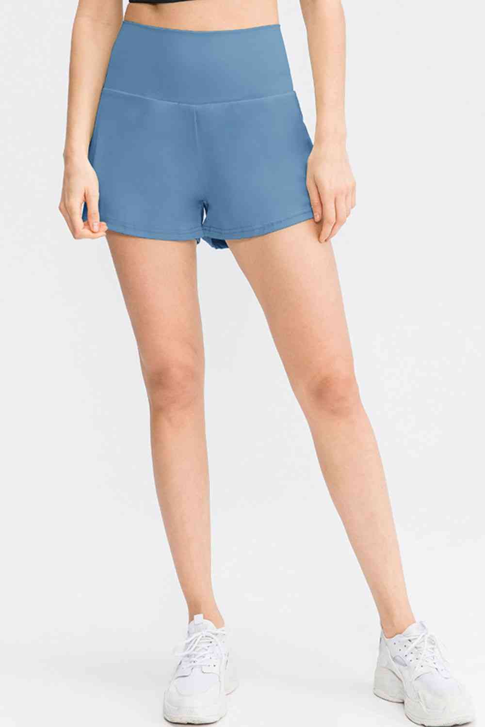 Wide Waistband Sports Shorts with Pockets - TRENDMELO