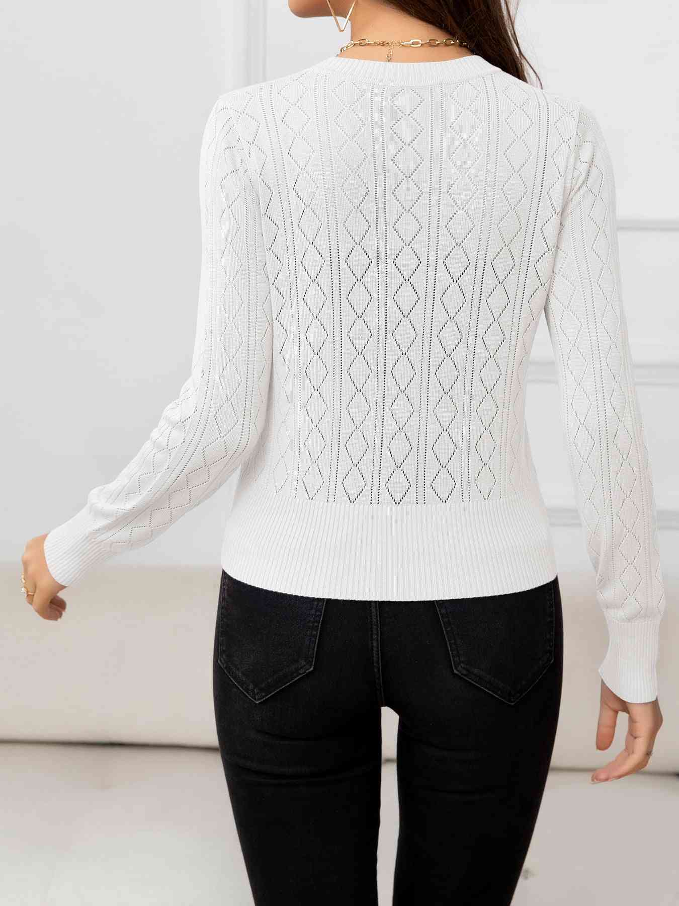 V-Neck Buttoned Long Sleeve Knit Top - TRENDMELO