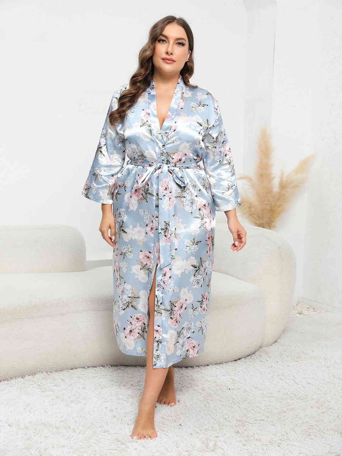 Plus Size Tie Waist Robe - TRENDMELO