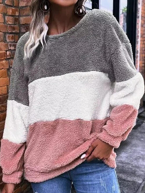 Color Block Round Neck Long Sleeve Sweatshirt - TRENDMELO